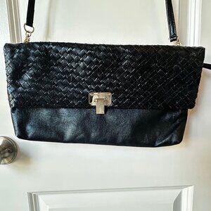 Elliot Lucca black leather woven convertible purse